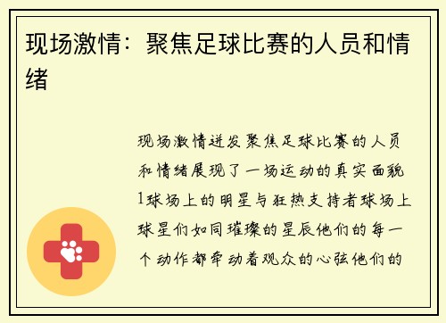 现场激情：聚焦足球比赛的人员和情绪